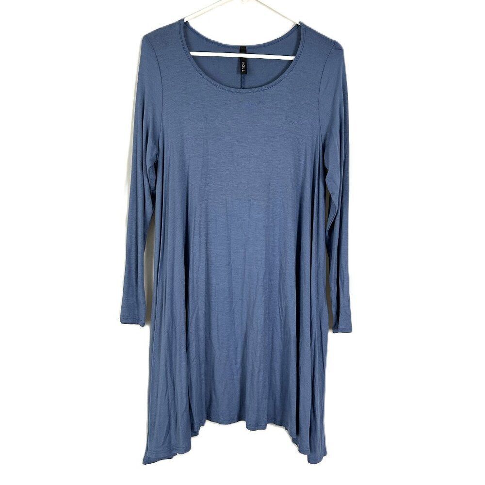 0367 Voll Long Sleeve Shirt Dress Blue L Rayon Blend